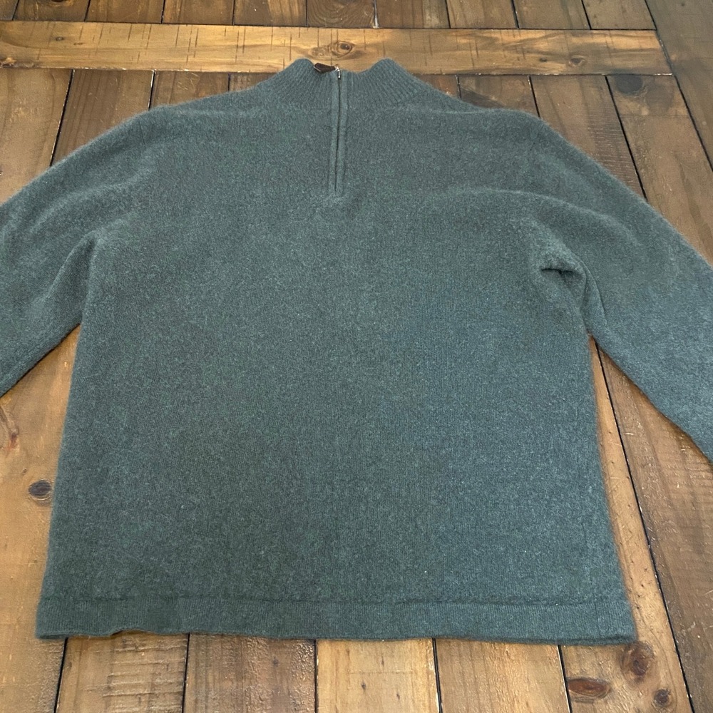 Allen Solly Mens Medium 100% Cashmere Quarter Zip Sweater Green Mock Neck Knit